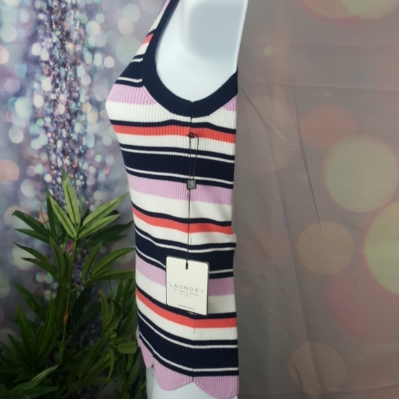 Laundry by Shelli Segal black striped ribbed tank - Picture 4 of 7
